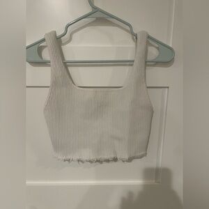 Babaton white ribbed tank with frayed bottom